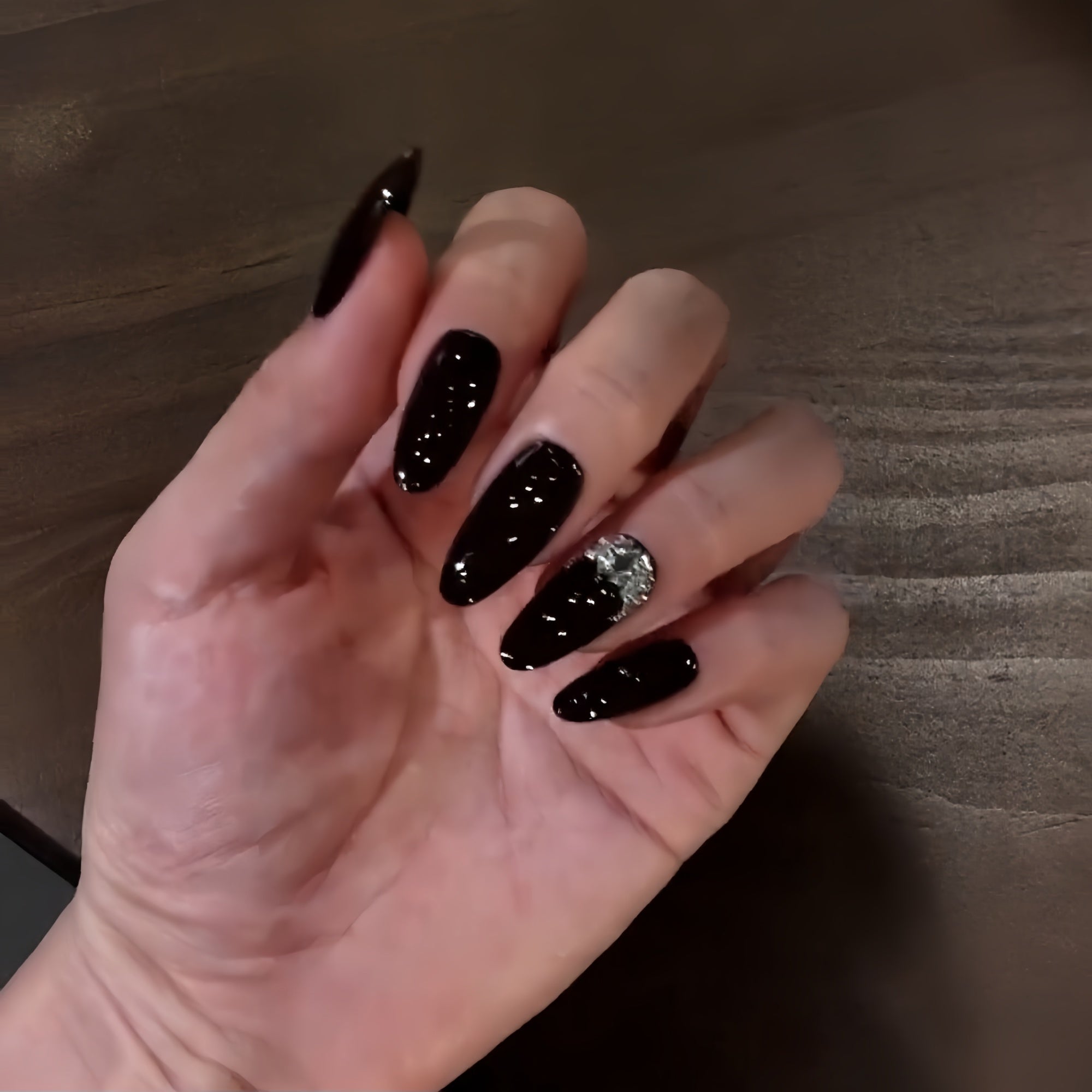 Pre-Order | Deep Brown Crystal Accent Press-On Nails